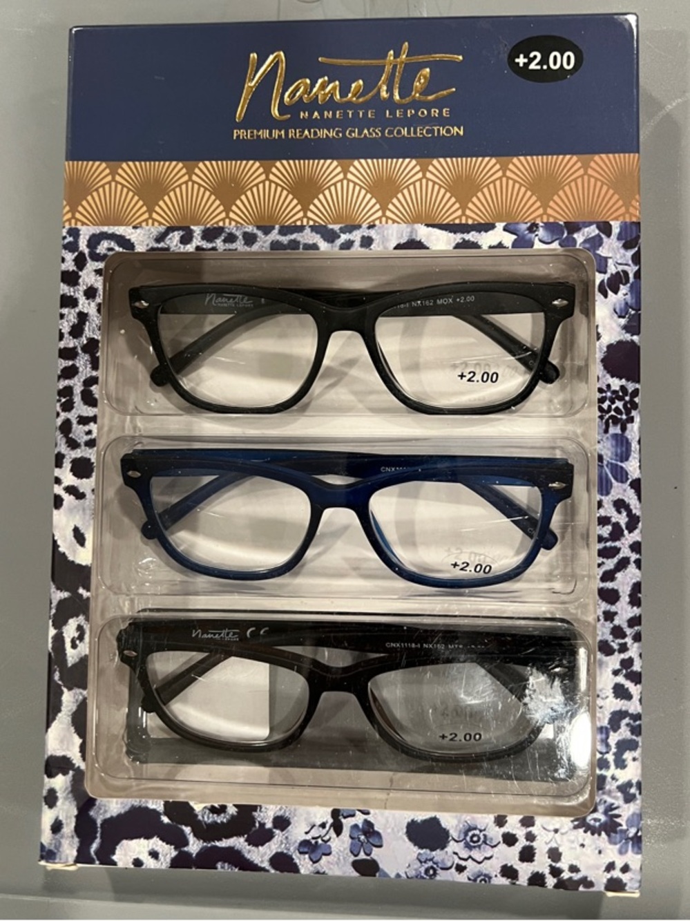 Nanette 3-Pack Reading Glasses (+2.00) in Black & Blue